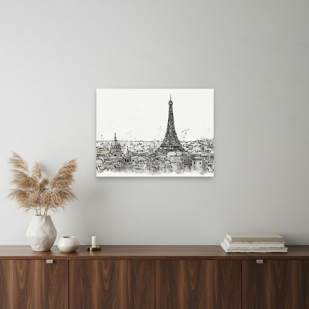 Monochrome Paris Rooftops Sketch Unframed Print Wall Art