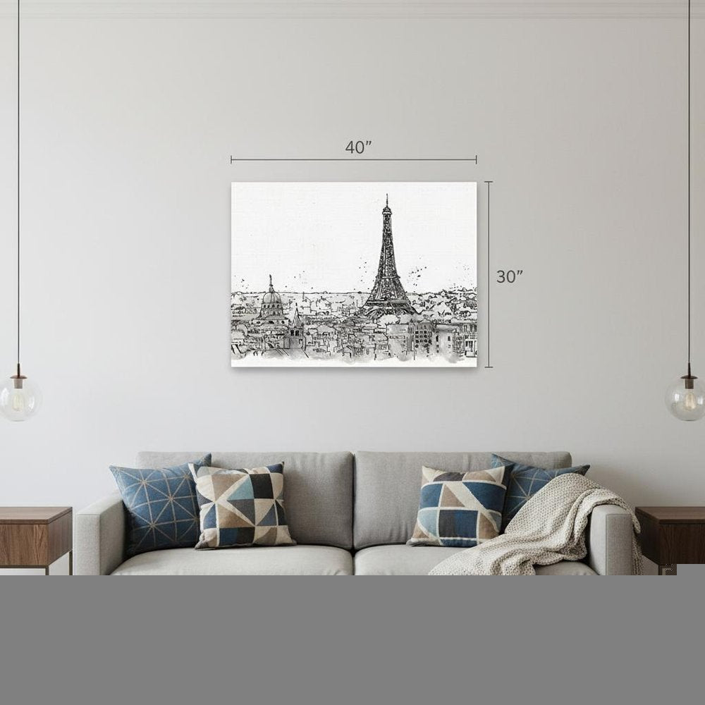 Monochrome Paris Rooftops Sketch Unframed Print Wall Art