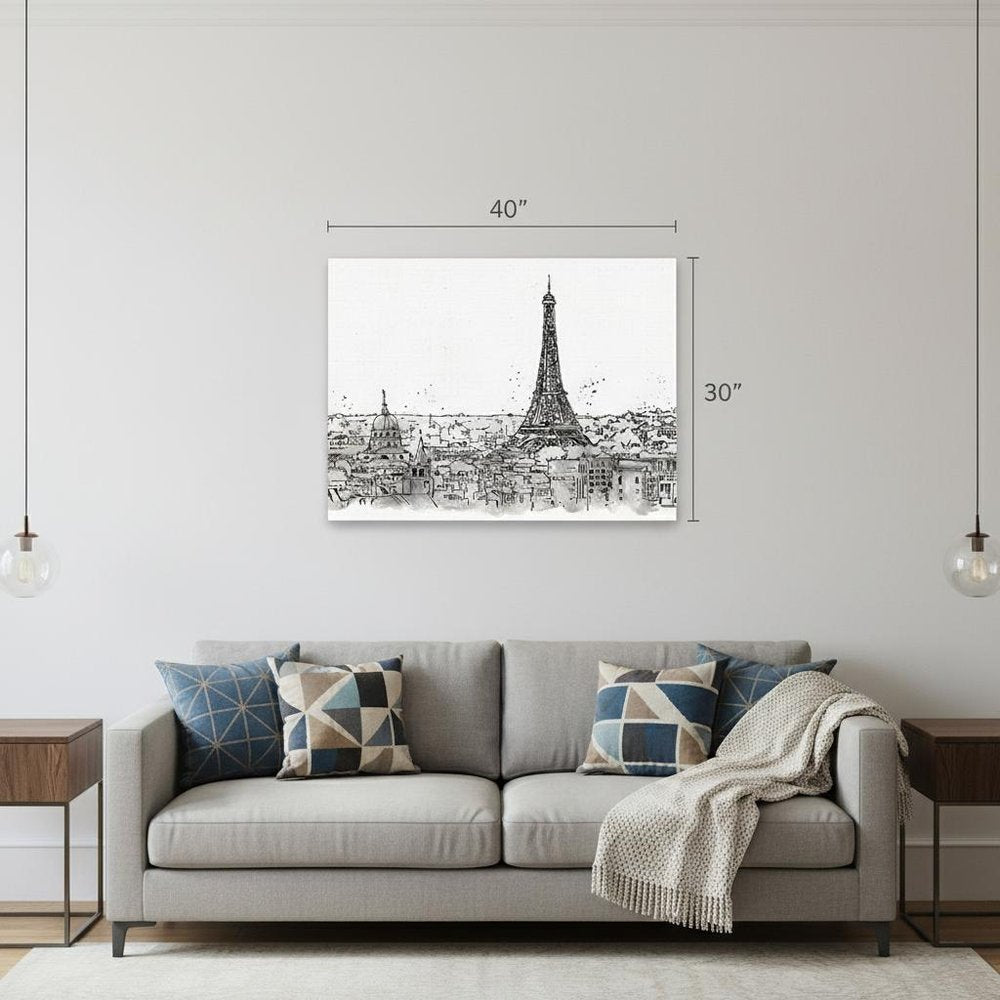 Monochrome Paris Rooftops Sketch Unframed Print Wall Art