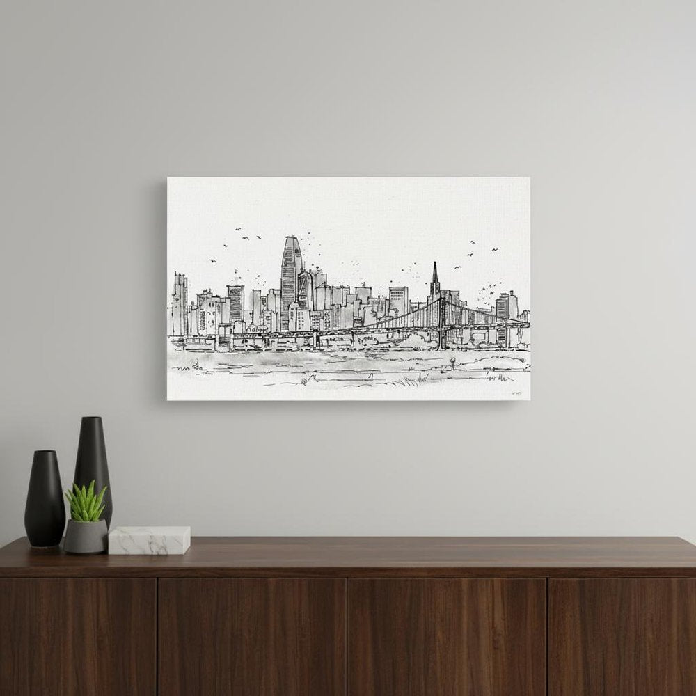 Monochrome City Skyline Sketch Unframed Print Wall Art