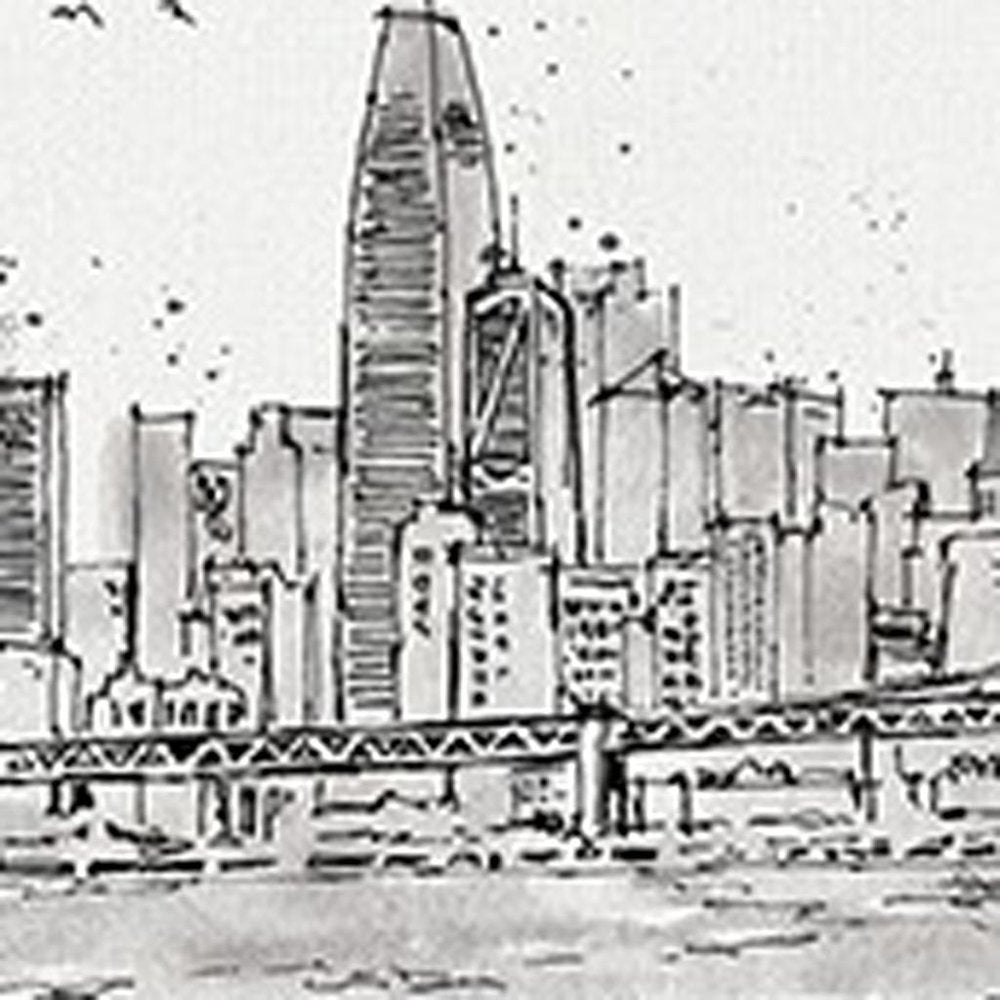 Monochrome City Skyline Sketch Unframed Print Wall Art