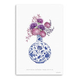 24" x 16" Blue and White Happiness Floral Vase Canvas Wall Art
