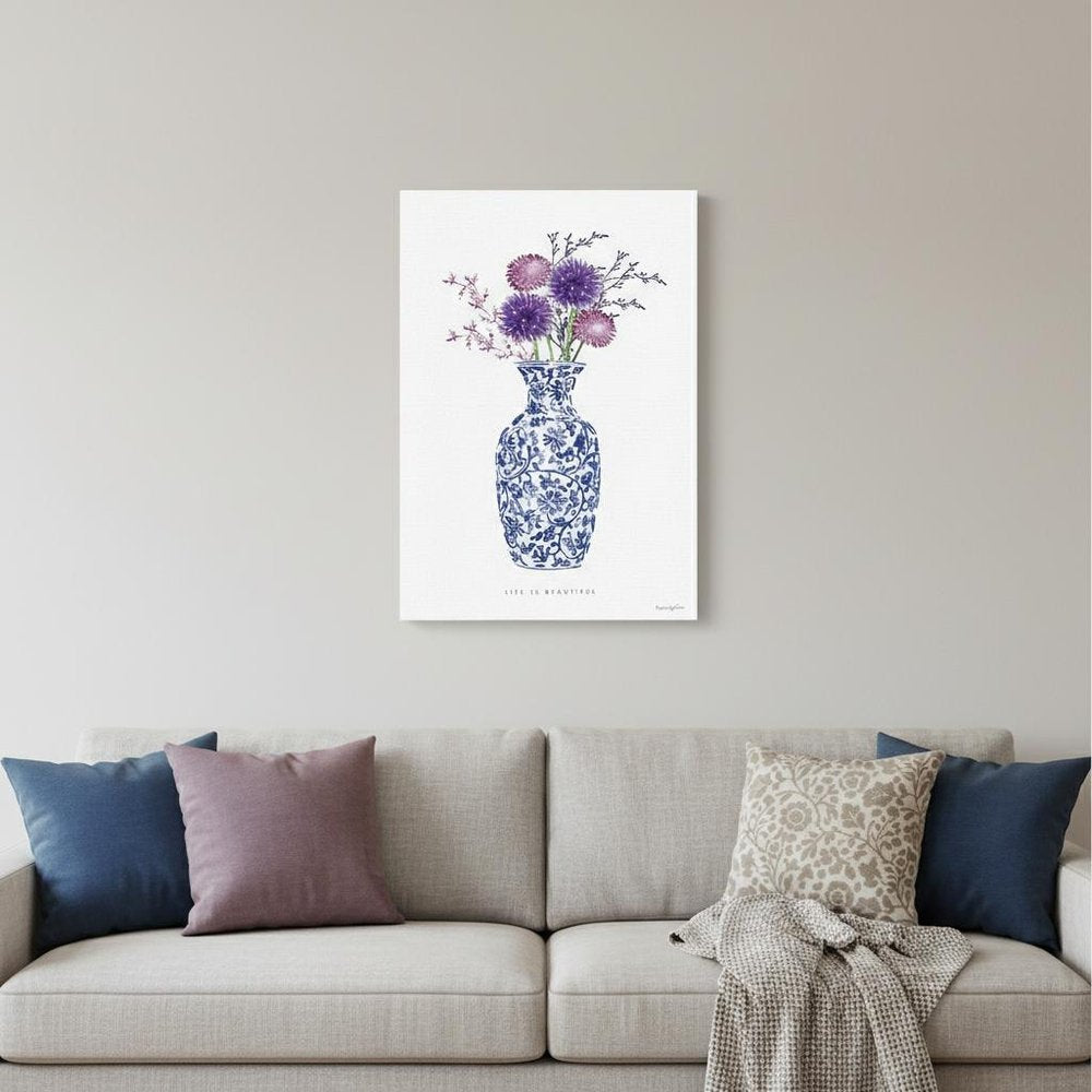 24" x 16" Blue and White Life Floral Vase Canvas Wall Art
