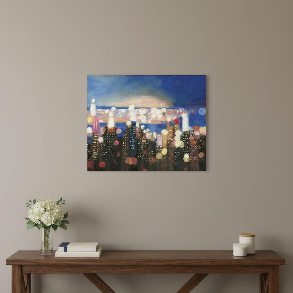 20" x 16" Watercolor City Lights on the Horizon Canvas Wall Art
