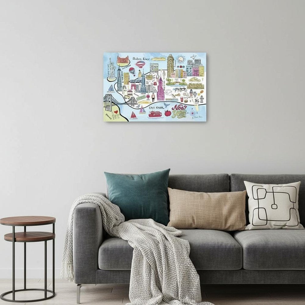 Fun Illustrated Nyc Map Unframed Print Wall Art