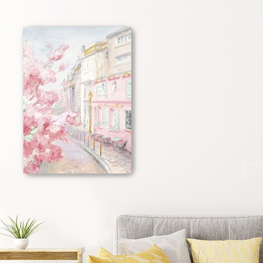 Pretty Pastel Pink Paris Street Unframed Print Wall Art