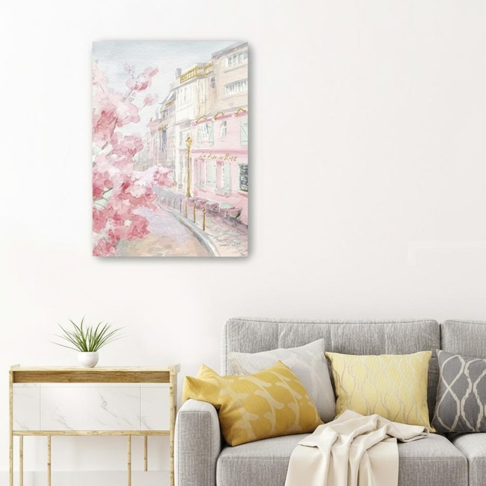 Pretty Pastel Pink Paris Street Unframed Print Wall Art
