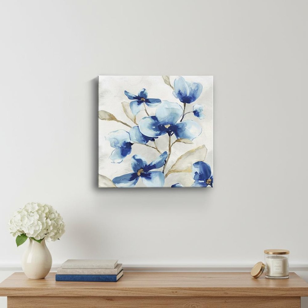 20" x 20" Watercolor Shades of Blue Floral Canvas Wall Art