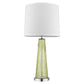 29" Green Glass Buffet Lamp With Off White Empire Shade