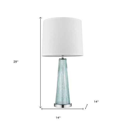 29" Aqua Glass Buffet Lamp With Off White Empire Shade