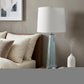 29" Aqua Glass Buffet Lamp With Off White Empire Shade