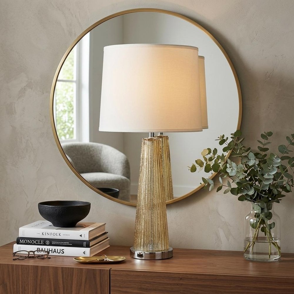 29" Champagne Glass Buffet Lamp With Off White Empire Shade