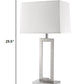 30" Silver Metal Table Lamp With White Rectangular Shade