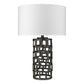 26" Black Metal Column Table Lamp With White Drum Shade