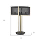 25" Brass Metal Four Light Geometric Table Lamp With Black Drum Shade