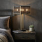 25" Brass Metal Four Light Geometric Table Lamp With Black Drum Shade
