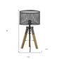 20" Brown Solid Wood Tripod Table Lamp With Black Drum Shade