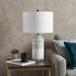 25" Black and White Ceramic Column Lamp With White Drum Shade