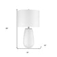 28" White Glass Table Lamp With White Drum Shade