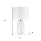 28" White Glass Table Lamp With White Drum Shade