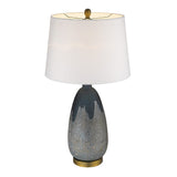 30" Teal Blue Concrete Table Lamp With Cream Empire Shade