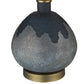 22" Teal Blue Concrete Gourd Table Lamp With Cream Empire Shade