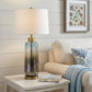 31" Steel Blue Glass Table Lamp With White Empire Shade
