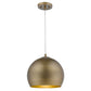 Latitude 1-Light Hand Painted Antique Gold Pendant With Gold Interior Shade