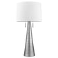34" Silver Metal Two Light Table Lamp With White Empire Shade