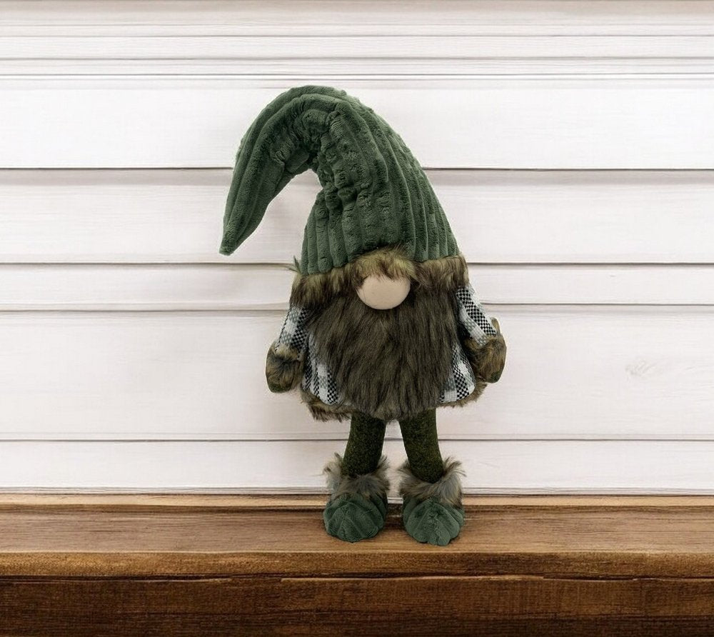 30" Dark Green Fabric Christmas Standing Gnome Tabletop Sculpture