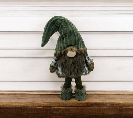 30" Dark Green Fabric Christmas Standing Gnome Tabletop Sculpture