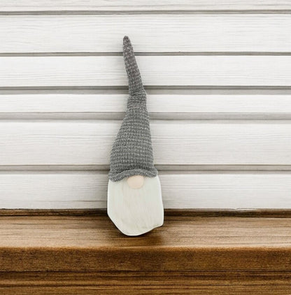 28" Gray Fabric Christmas Standing Gnome Tabletop Sculpture