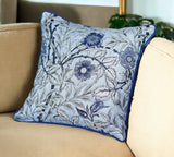 18" Ivory Blue And Gray Floral Fabric Throw Pillow