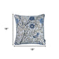 18" Ivory Blue And Gray Floral Fabric Throw Pillow