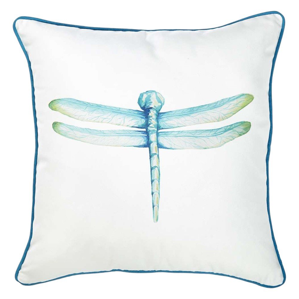 Aqua Blue Watercolor Dragonfly Throw Pillow