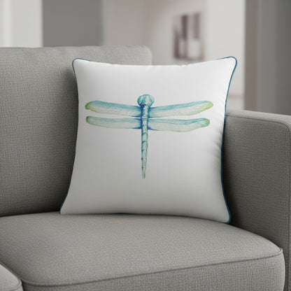 Aqua Blue Watercolor Dragonfly Throw Pillow