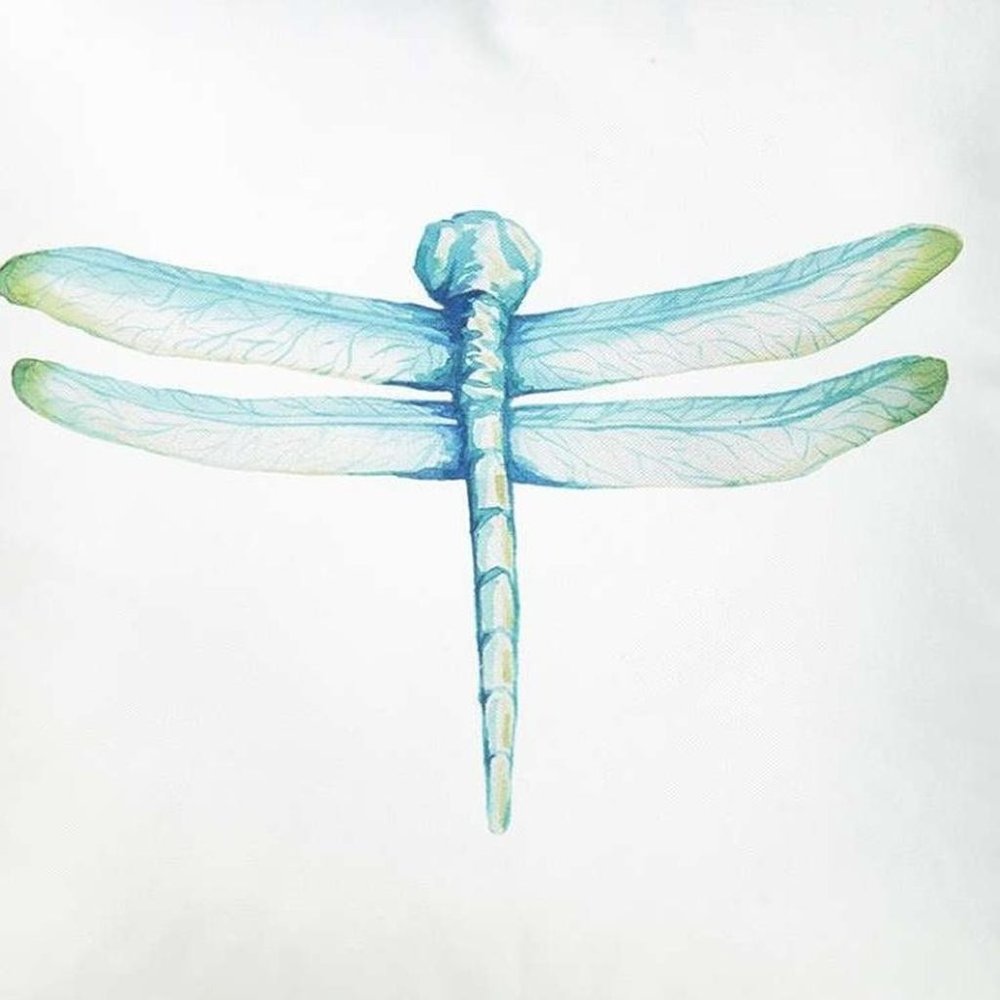 Aqua Blue Watercolor Dragonfly Throw Pillow