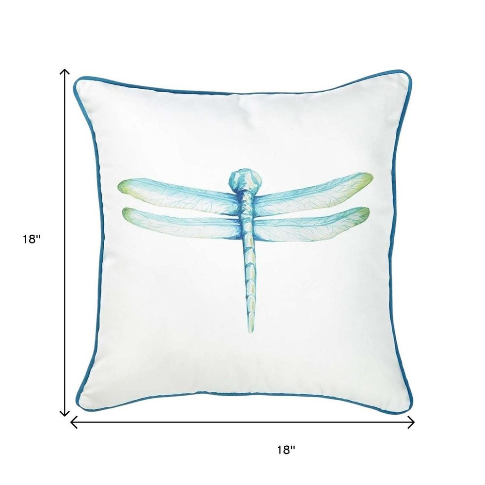 Aqua Blue Watercolor Dragonfly Throw Pillow