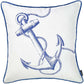 18" Blue And White Anchor Nautical Fabric Throw Pillow