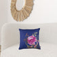Blue and Pink Floral Printed Throw Pillow