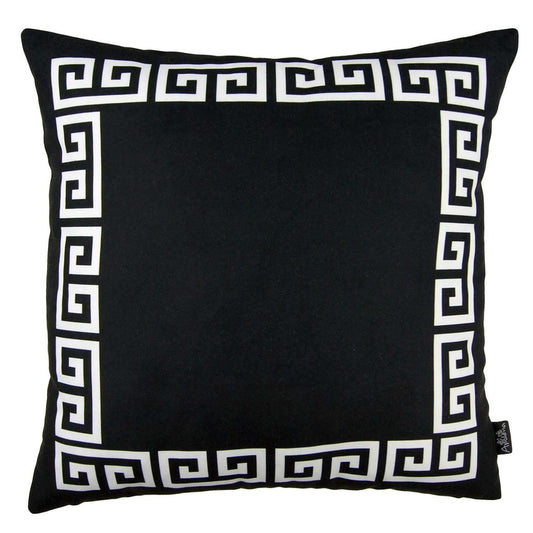 18" Black And White Geometric Fabric Throw Pillow