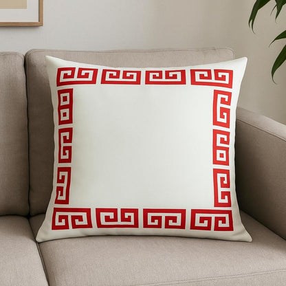 18" Red And White Geometric Fabric Throw Pillow
