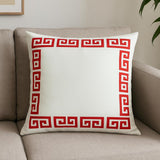 18" Red And White Geometric Fabric Throw Pillow
