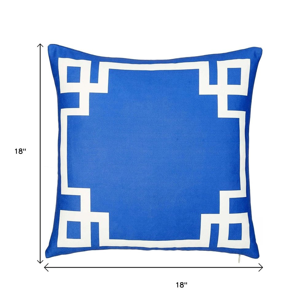 18" Blue And White Geometric Fabric Throw Pillow