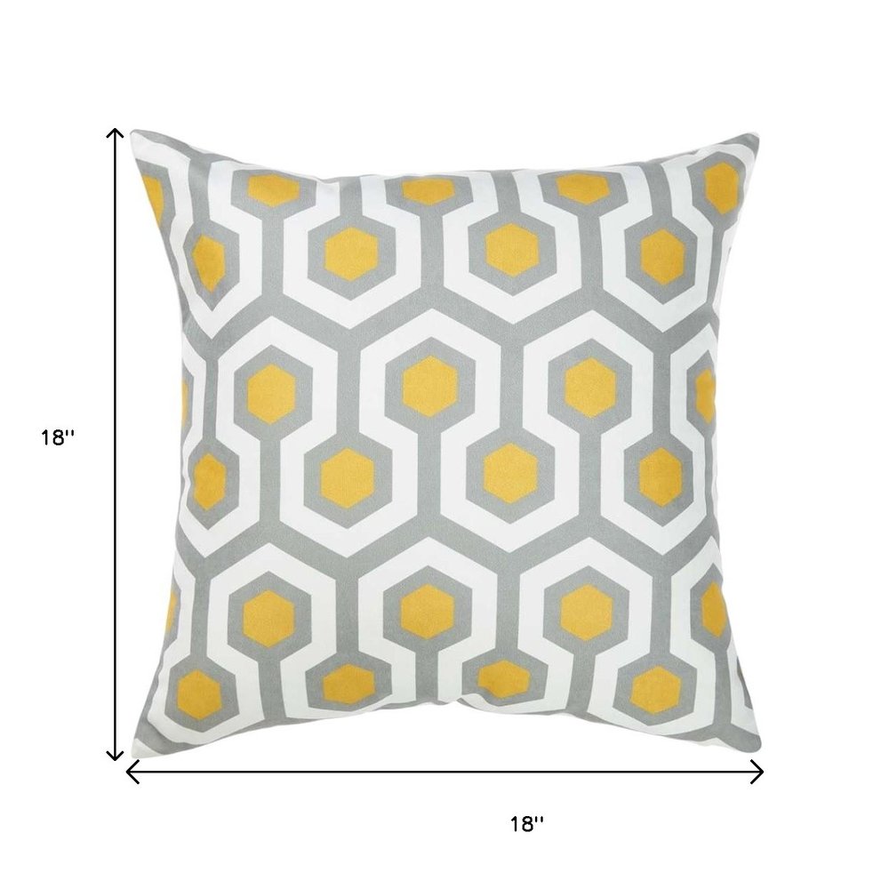 Yellow and Gray Geometric Circuit Throw Pillow
