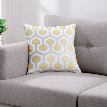 Yellow and Gray Geometric Circuit Throw Pillow