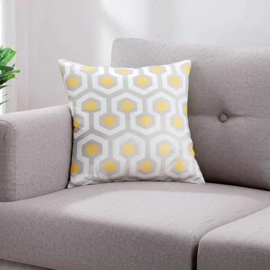 Yellow and Gray Geometric Circuit Throw Pillow
