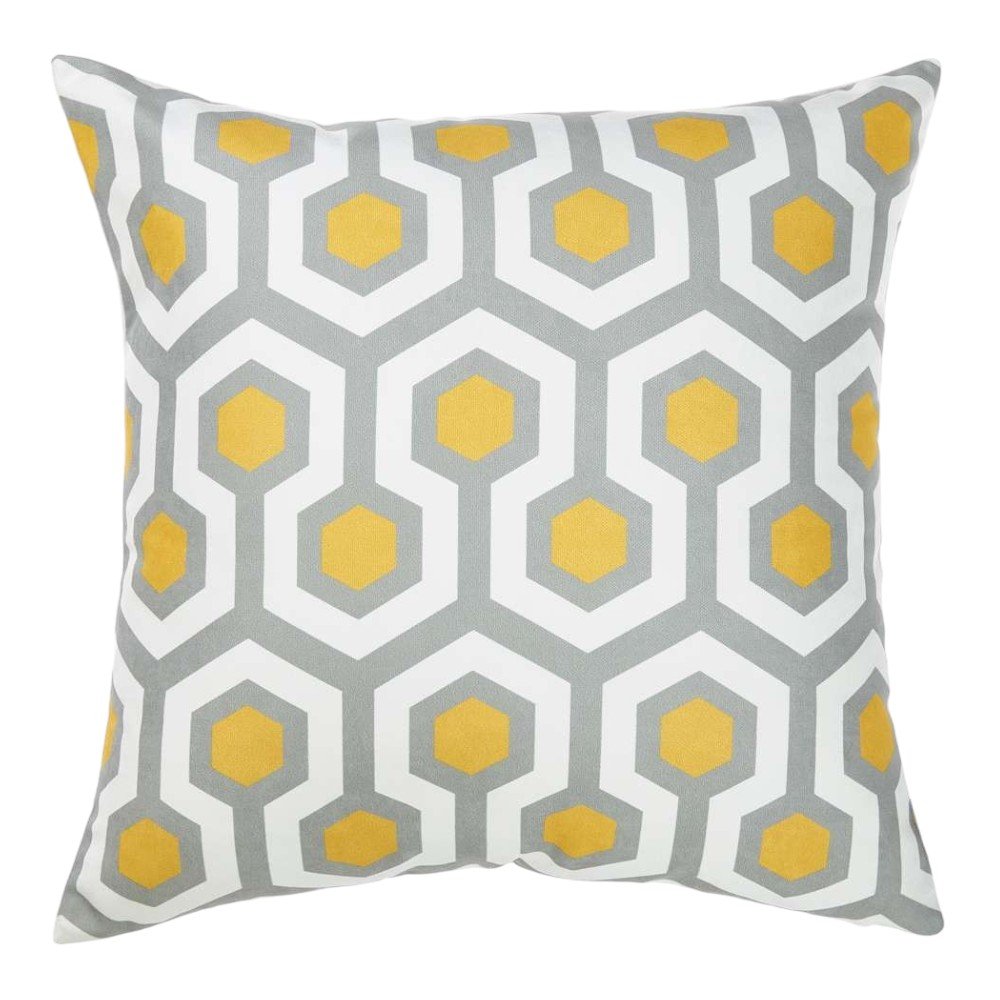 Yellow and Gray Geometric Circuit Throw Pillow