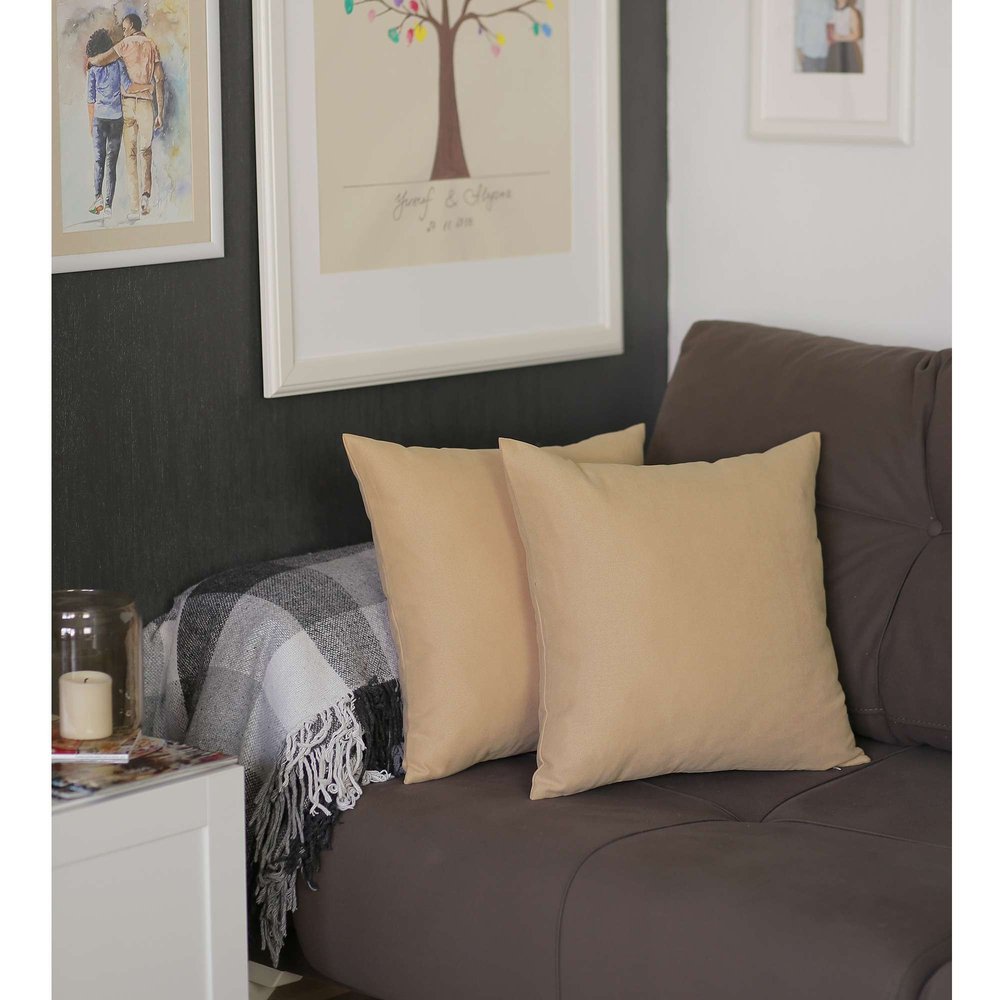 Set of Two 18" Tan Fabric Throw Pillows