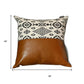 18" Brown Black And Ivory Geometric Faux Leather And Fabric Throw Pillow